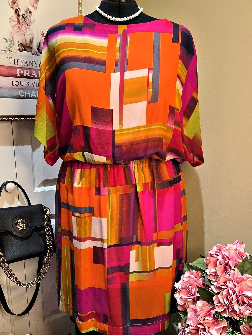 18 W Shelby Palmer Geometric Mini Dress in Orange & Pink Like New